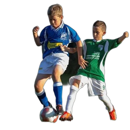 two, young, boys, playing, soccer, one, blue, other transparent PNG cut-out