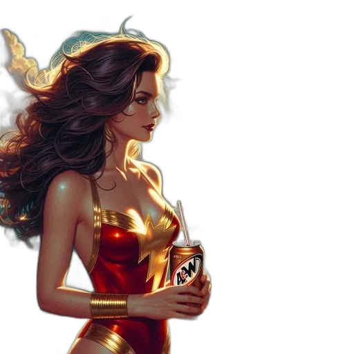 fantasy art, concept art, comic book art, photorealistic, golden, woman, superhero, costume transparent PNG cut-out