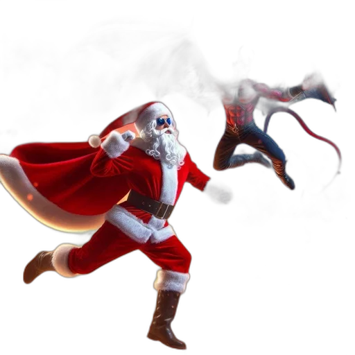 dragon, concept art, fantasy art, 3d render, santa, claus, runs, amidst transparent PNG cut-out