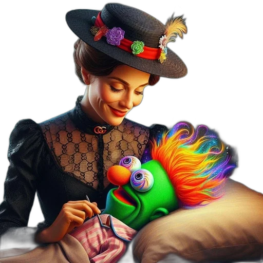 hat, staff, crown, fantasy art, photorealistic, concept art, oil painting, woman transparent PNG cut-out