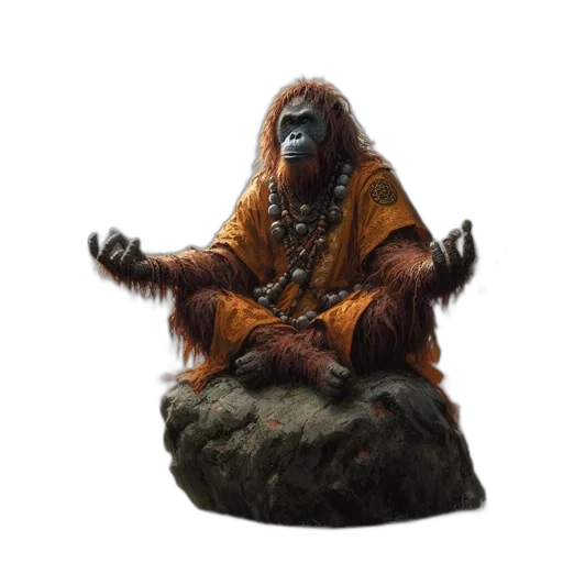 creature, animal, staff, concept art, 3d render, photorealistic, fantasy art, orangutan transparent PNG cut-out