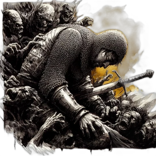 sword, concept art, comic book art, fantasy art, photorealistic, armored, warrior, defends transparent PNG cut-out