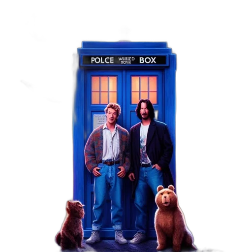 concept art, pixel art, comic book art, outer space, two, men, stand, before transparent PNG cut-out