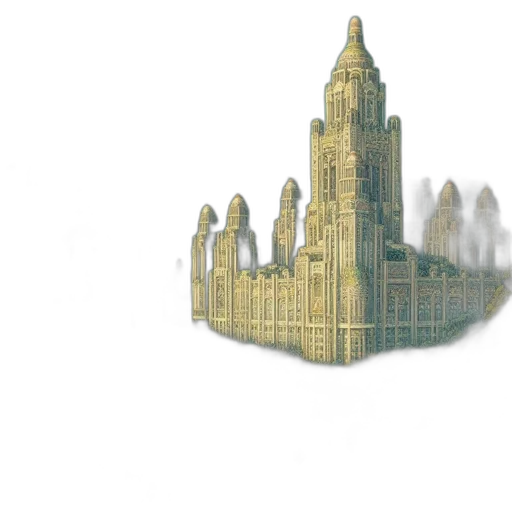 crown, building, 3d render, concept art, pixel art, fantasy art, fog, outer space transparent PNG cut-out