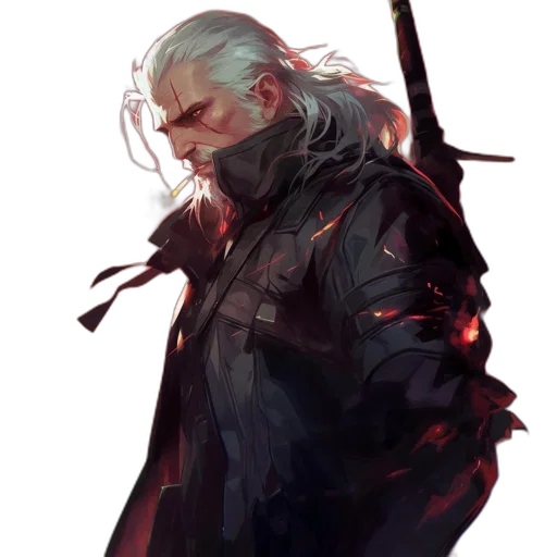 sword, jacket, weapon, face, concept art, fantasy art, cyberpunk, pixel art transparent PNG cut-out