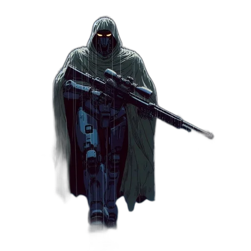 weapon, jacket, mask, creature, concept art, pixel art, cyberpunk, comic book art transparent PNG cut-out