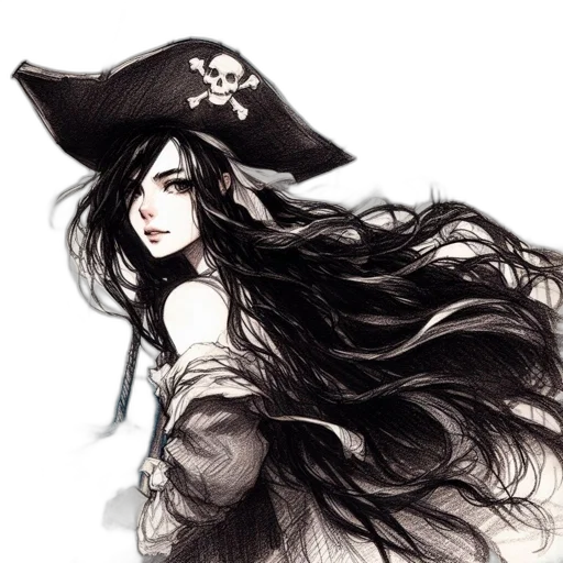 hat, fantasy art, photorealistic, concept art, comic book art, monochrome, dark, woman transparent PNG cut-out