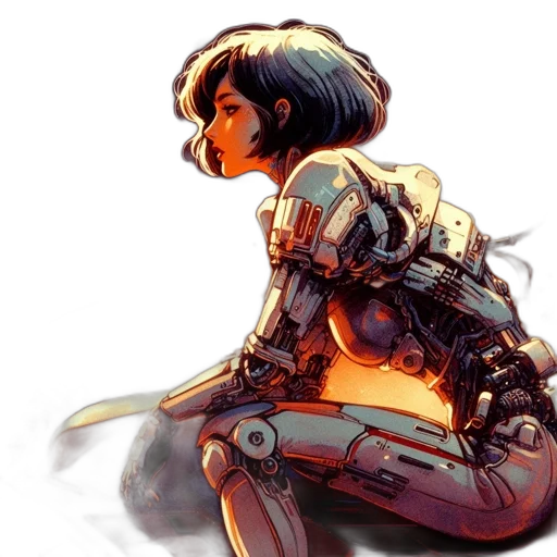 robot, weapon, sword, cyberpunk, concept art, comic book art, fantasy art, neon lights transparent PNG cut-out