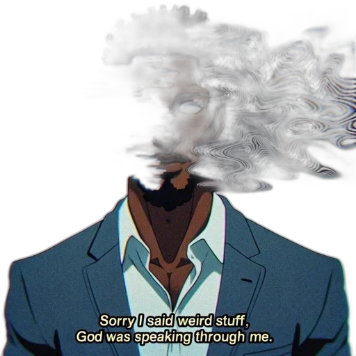 staff, hat, mask, jacket, anime, vaporwave, fire, fog transparent PNG cut-out