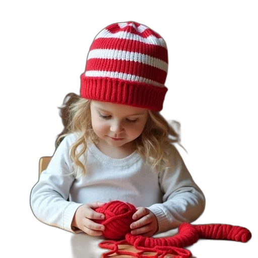 hat, crown, photorealistic, red, young, girl, sitting, table transparent PNG cut-out