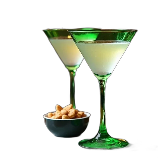 food, 3d render, photorealistic, green, two, rimmed, martini, glasses transparent PNG cut-out