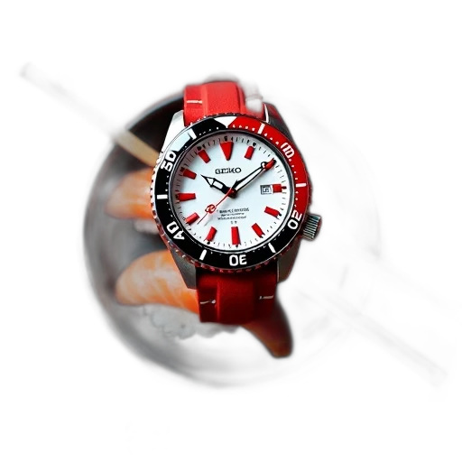 jewelry, 3d render, photorealistic, red, white, seiko, watch, black transparent PNG cut-out
