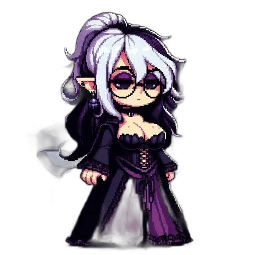 staff, dress, pixel art, concept art, fantasy art, anime, dark, monochrome transparent PNG cut-out