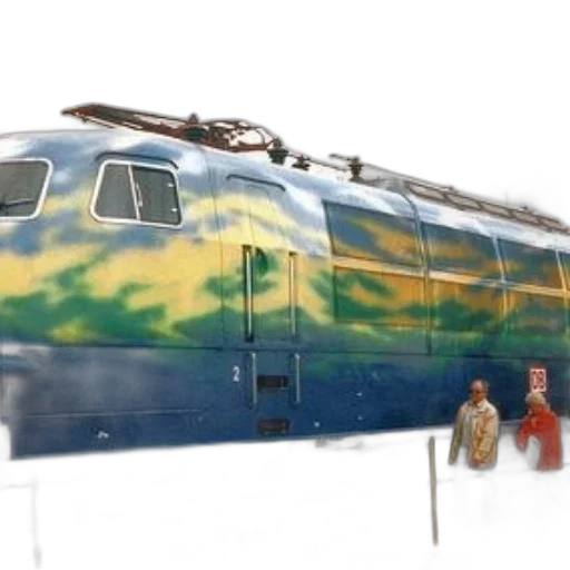 3d render, concept art, snow, colorful, train, green, yellow, patterns transparent PNG cut-out