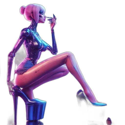 robot, dress, staff, concept art, cyberpunk, 3d render, vaporwave, neon lights transparent PNG cut-out
