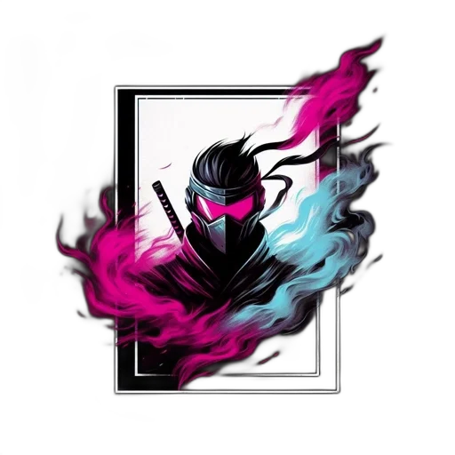 dragon, mask, staff, jacket, vaporwave, pixel art, concept art, cyberpunk transparent PNG cut-out