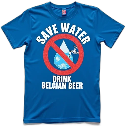 blue, t-shirt, graphic, design, reads, save, water, white transparent PNG cut-out