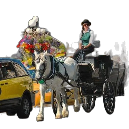 car, concept art, photorealistic, 3d render, fantasy art, city street, horse-drawn, carriage transparent PNG cut-out
