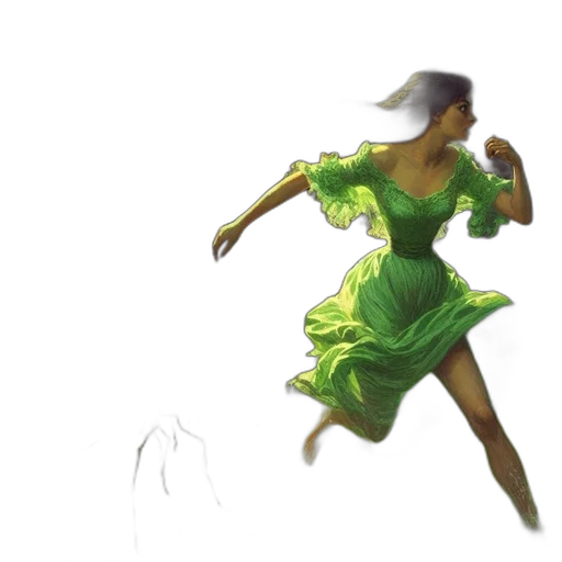 dress, concept art, fantasy art, watercolor, pixel art, green, woman, runs transparent PNG cut-out