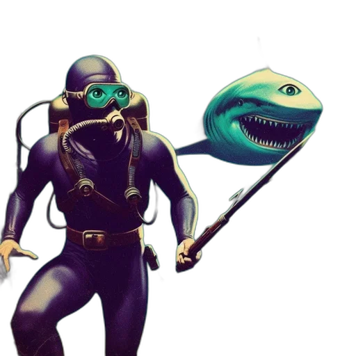 creature, staff, mask, concept art, fantasy art, comic book art, 3d render, underwater transparent PNG cut-out