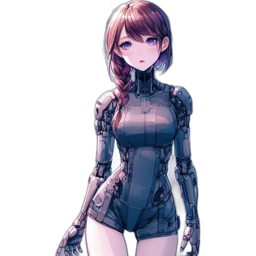 robot, dress, weapon, jacket, cyberpunk, concept art, pixel art, anime transparent PNG cut-out