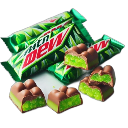 food, weapon, photorealistic, 3d render, green, neon, chocolate, candies transparent PNG cut-out