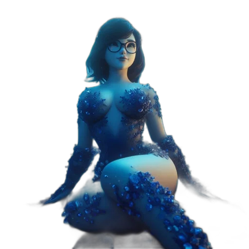 dress, robot, creature, concept art, fantasy art, 3d render, pixel art, blue transparent PNG cut-out