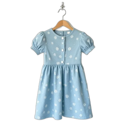 dress, blue, pastel, light, floral, pattern, displayed, wooden transparent PNG cut-out