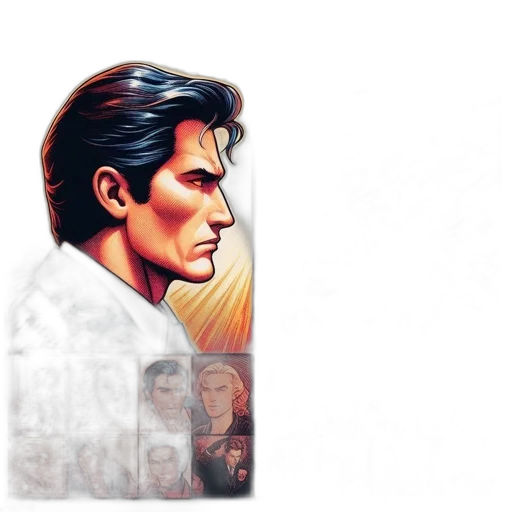 face, comic book art, photorealistic, pixel art, concept art, two, characters, one transparent PNG cut-out
