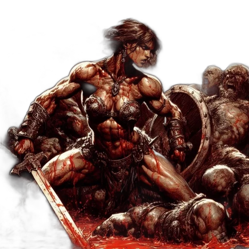 concept art, comic book art, fantasy art, red, fierce, muscular, woman, warrior transparent PNG cut-out