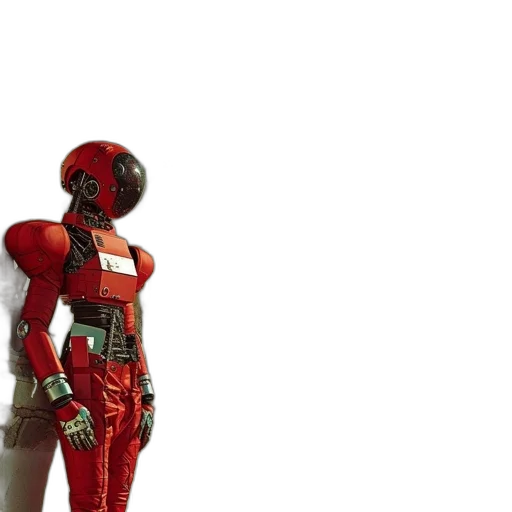 robot, weapon, 3d render, concept art, cyberpunk, comic book art, outer space, red transparent PNG cut-out