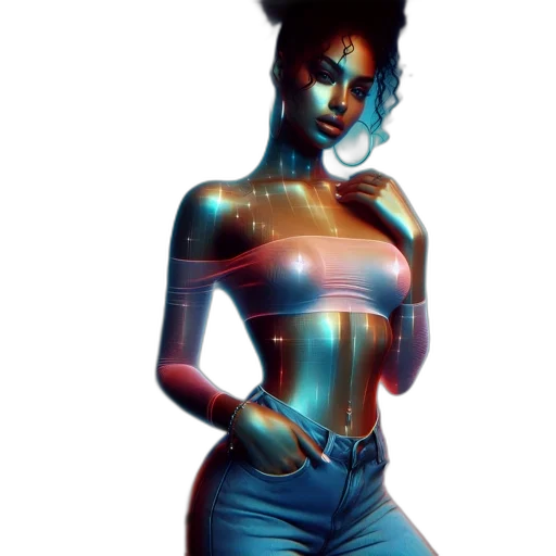 jewelry, robot, dress, cyberpunk, concept art, comic book art, 3d render, neon lights transparent PNG cut-out