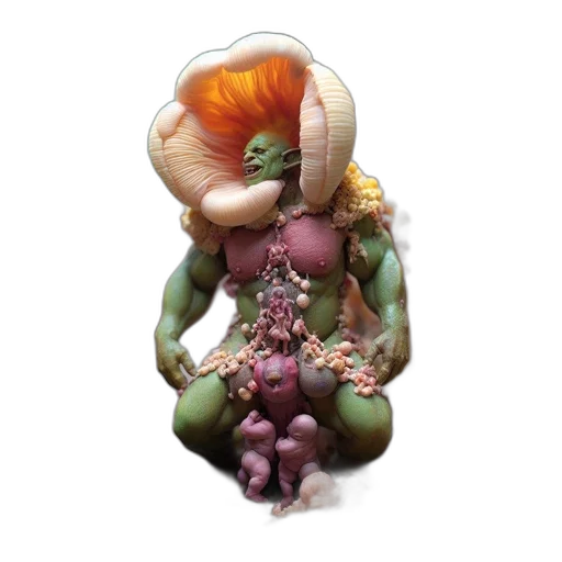 creature, jewelry, 3d render, concept art, fantasy art, photorealistic, anthropomorphic, mushroom transparent PNG cut-out