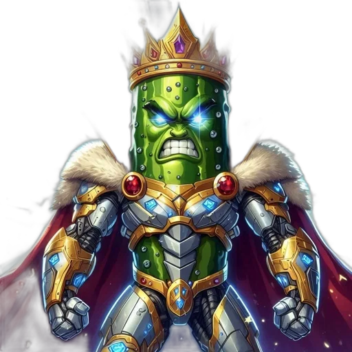 crown, robot, staff, concept art, comic book art, fantasy art, pixel art, green transparent PNG cut-out