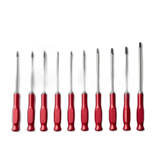 staff, set, seven, precision, screwdrivers, red, silver, handles transparent PNG cut-out