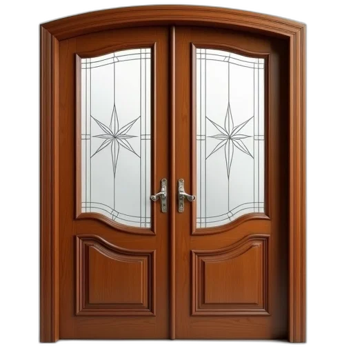 furniture, 3d render, photorealistic, pair, wooden, doors, frosted, glass transparent PNG cut-out