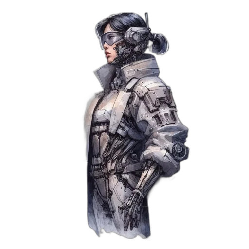 jacket, face, staff, weapon, concept art, cyberpunk, pixel art, 3d render transparent PNG cut-out