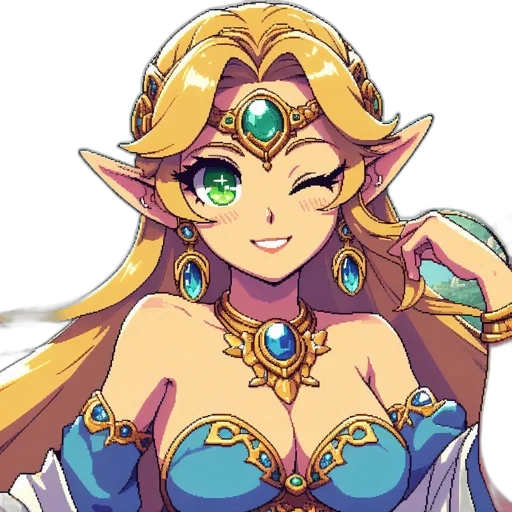 crown, jewelry, dress, staff, fantasy art, pixel art, concept art, anime transparent PNG cut-out
