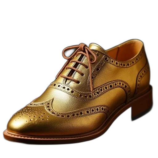 shoes, photorealistic, gold, brogue transparent PNG cut-out
