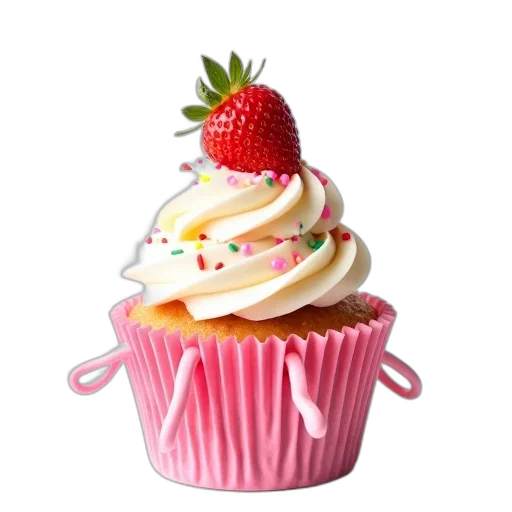 food, 3d render, photorealistic, pastel, pink, cupcake, white, frosting transparent PNG cut-out