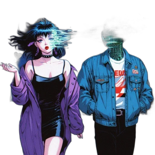 jacket, dress, mask, hat, cyberpunk, vaporwave, comic book art, concept art transparent PNG cut-out