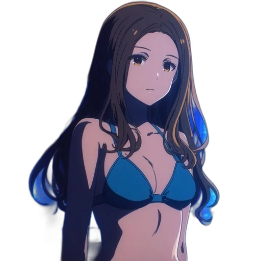 dress, staff, hair, anime, cartoon, pixel art, concept art, underwater transparent PNG cut-out