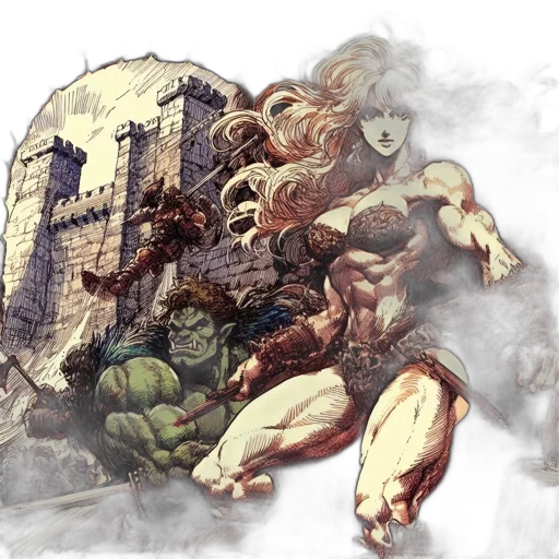 comic book art, concept art, fantasy art, watercolor, fog, fire, earth tones, female transparent PNG cut-out