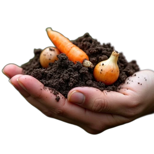 food, hand, holding, small, mound, dirt, few, vegetables transparent PNG cut-out