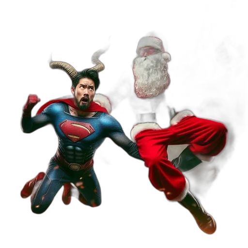 concept art, comic book art, 3d render, photorealistic, superman, santa, claus, both transparent PNG cut-out