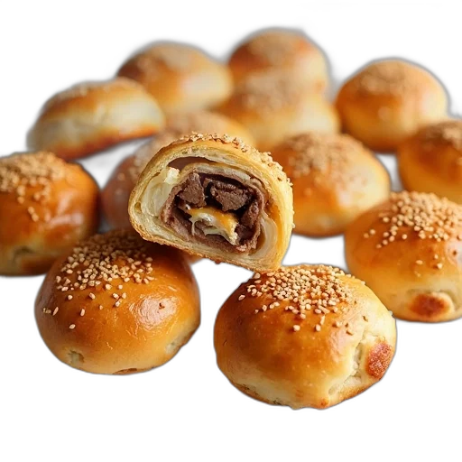 food, photorealistic, collection, golden-brown, pastries, savory, filling, possibly transparent PNG cut-out