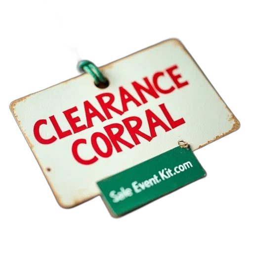 close-up, tag, words, clearance, corral, written, red, green transparent PNG cut-out