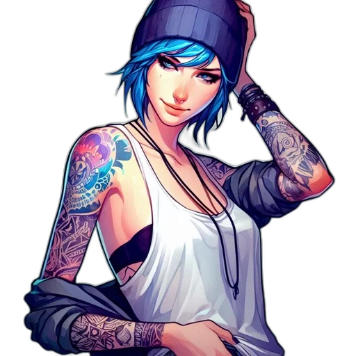 hat, dress, jewelry, cyberpunk, comic book art, fantasy art, concept art, blue transparent PNG cut-out