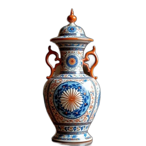 bottle, photorealistic, 3d render, oil painting, blue, tall, ornate, ceramic transparent PNG cut-out