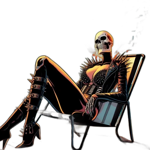 comic book art, concept art, cyberpunk, fantasy art, fire, golden, figure, skeletal transparent PNG cut-out